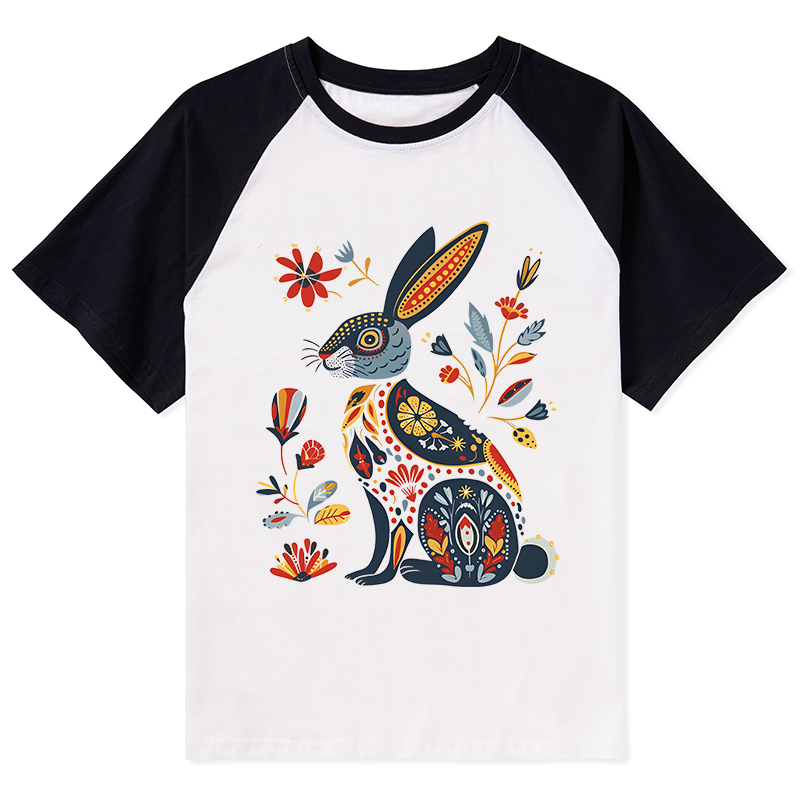Tokyo-Tiger Folk Hare Bloom Raglan T-shirt