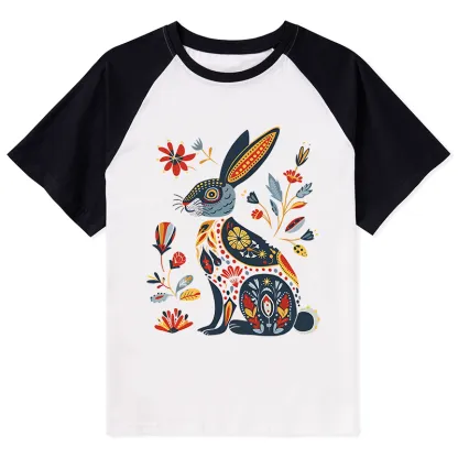 Tokyo-Tiger Folk Hare Bloom Raglan T-shirt