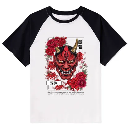 Tokyo-Tiger Cool Oni Floral Art Raglan T-shirt