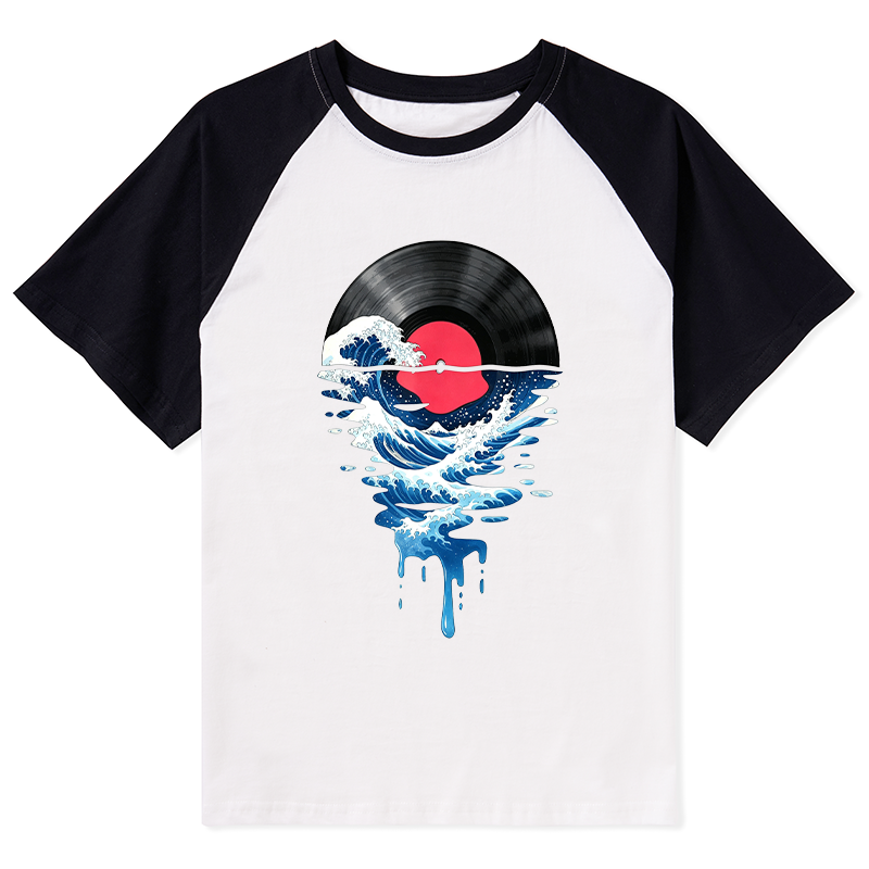 Tokyo-Tiger Vinyl Records And Waves Raglan T-shirt