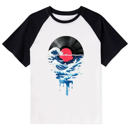 Tokyo-Tiger Vinyl Records And Waves Raglan T-shirt