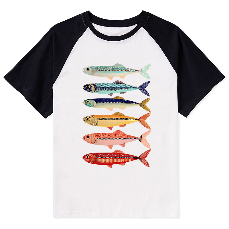 Tokyo-Tiger Colorful Fish Stack Raglan T-shirt