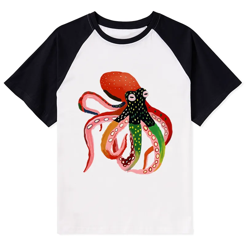 Tokyo-Tiger Colorful Octopus Art Raglan T-shirt