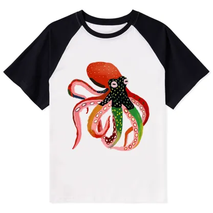 Tokyo-Tiger Colorful Octopus Art Raglan T-shirt