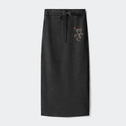 Tokyo-Tiger Minimal Asian Ink Brush Gecko Vibe Washed Terry Skirt