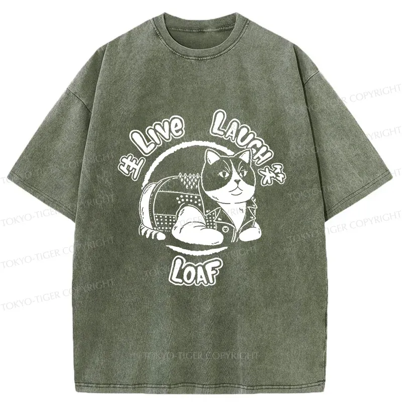 Tokyo-Tiger Live, Laugh, Cat Washed T-Shirt
