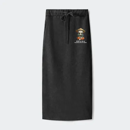 Tokyo-Tiger Zen Relax Cat Graphic Washed Terry Skirt