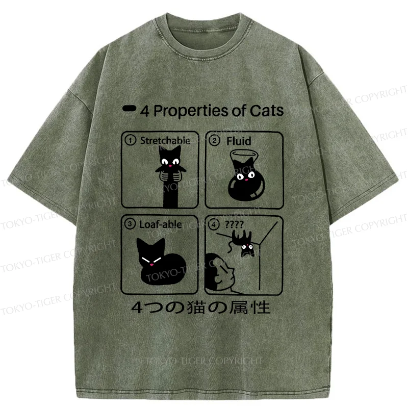 Tokyo-Tiger 4 Attributes Of Cats Washed T-Shirt
