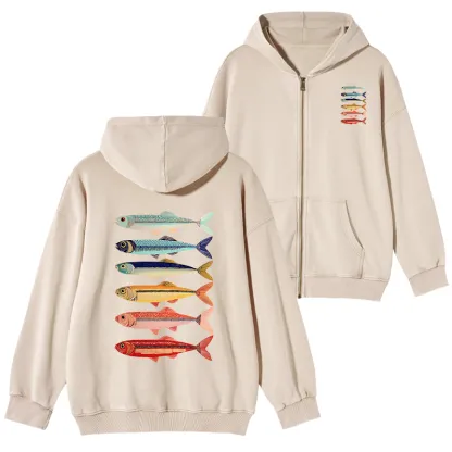 Tokyo-Tiger Colorful Fish Stack Washed Zip Hoodie