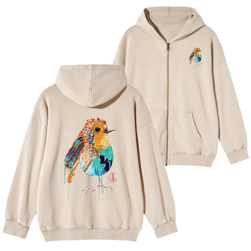 Tokyo-Tiger Sparkly Wild Bird Washed Zip Hoodie Sale