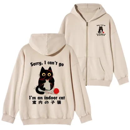 Tokyo-Tiger Indoor Cat Meme Washed Zip Hoodie