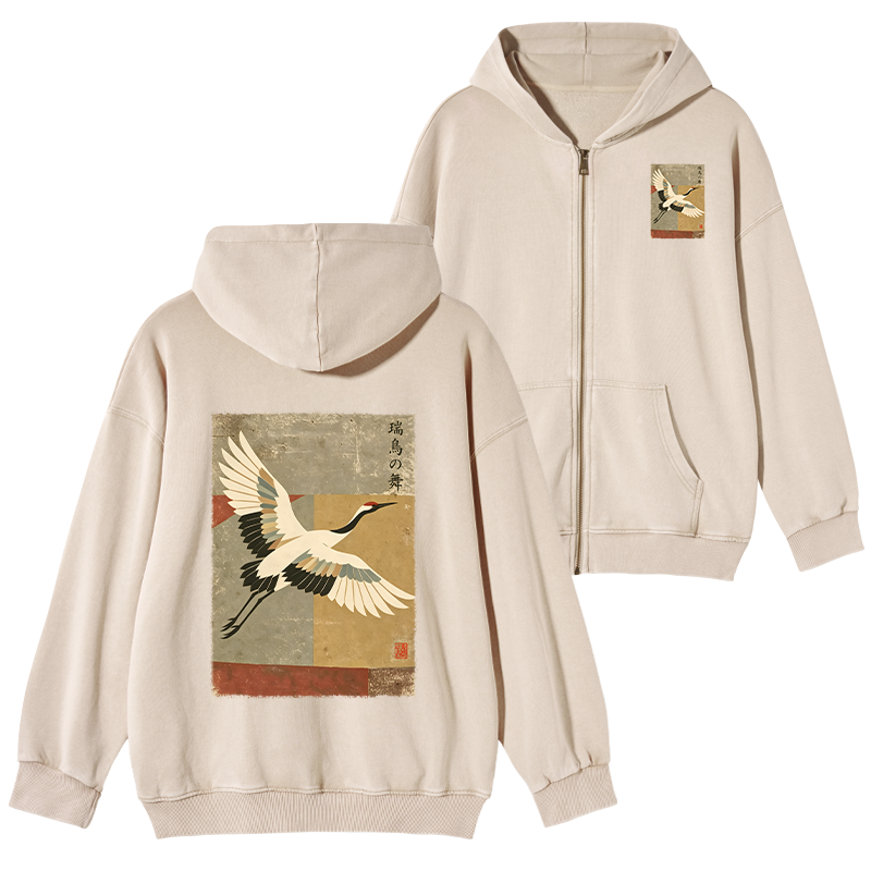 Tokyo-Tiger Crane Spirit Washed Zip Hoodie