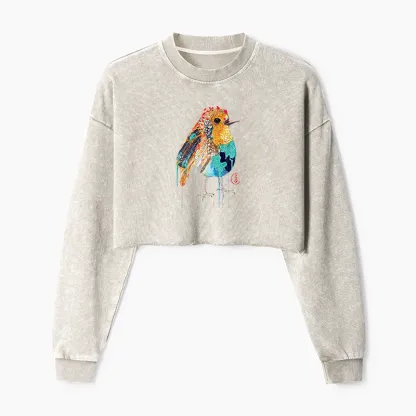 Tokyo-Tiger Sparkly Wild Bird Washed Crop Sweatshirt