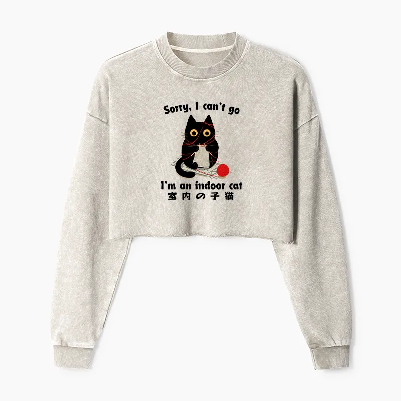 Tokyo-Tiger Indoor Cat Meme Washed Crop Sweatshirt Sale