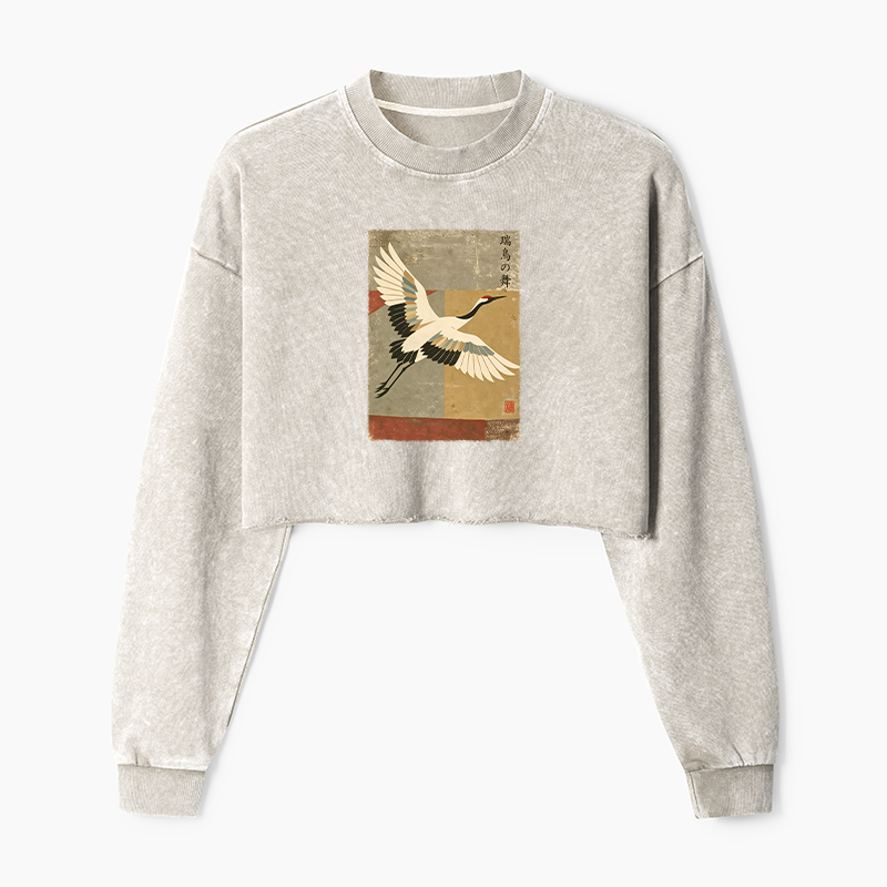 Tokyo-Tiger Crane Spirit Washed Crop Sweatshirt