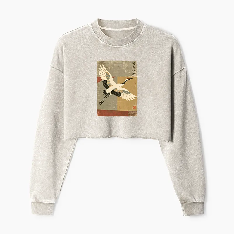 Tokyo-Tiger Crane Spirit Washed Crop Sweatshirt