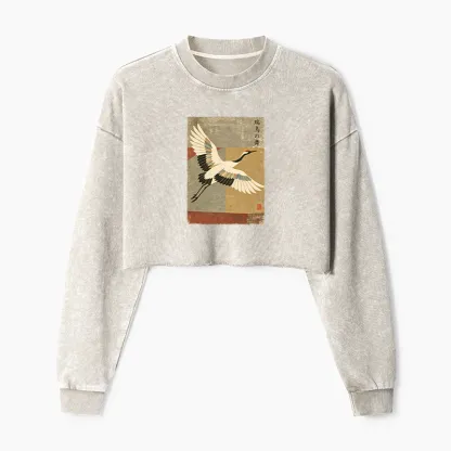 Tokyo-Tiger Crane Spirit Washed Crop Sweatshirt