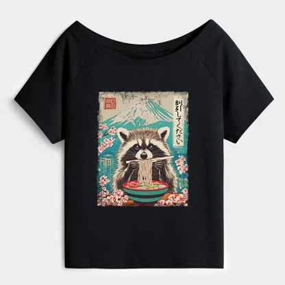 Tokyo-Tiger Please Give Raccoon A Discount Off Shoulder T-Shirt