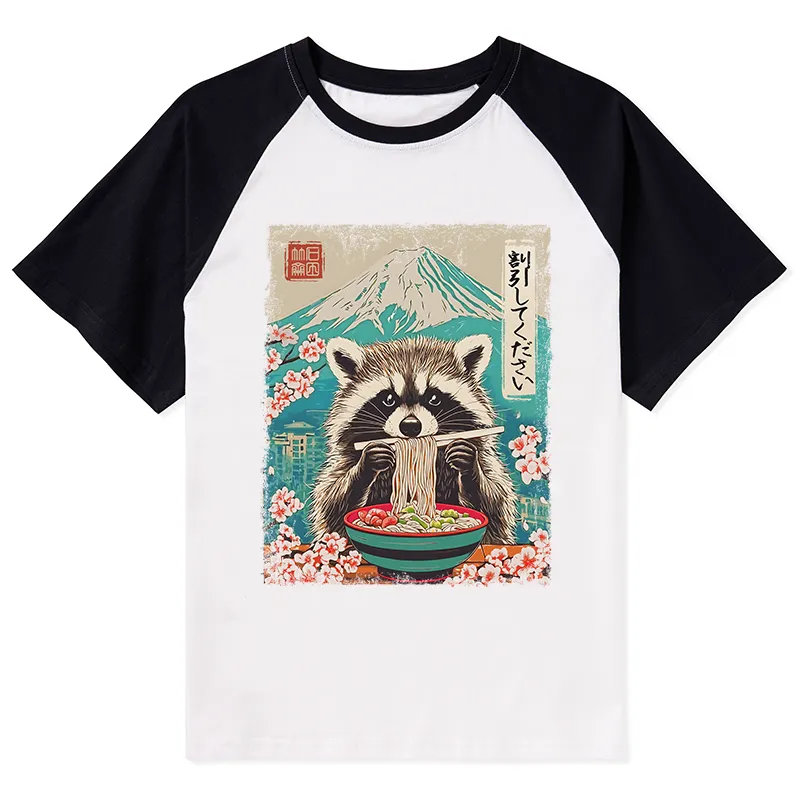 Tokyo-Tiger Please Give Raccoon A Discount Raglan T-shirt Sale