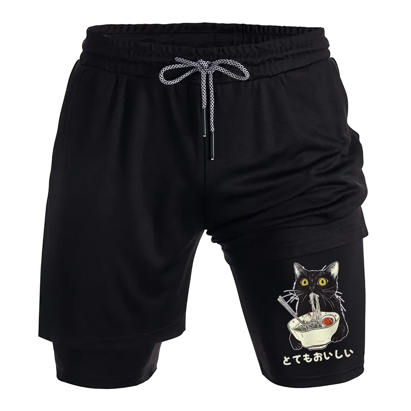 Tokyo-Tiger Cats Eat Ramen Noodles Training Shorts