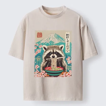 Tokyo-Tiger Please Give Raccoon A Discount Washed T-Shirt
