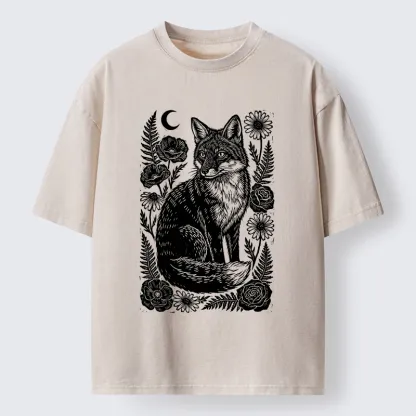 Tokyo‑Tiger Wild Fox Floral Vibe Washed T‑Shirt