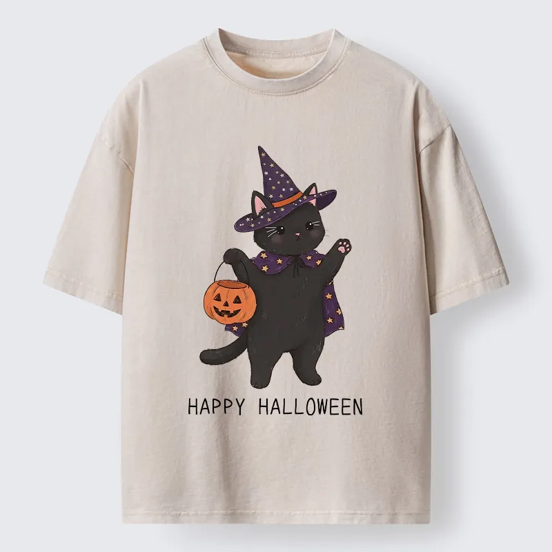 Tokyo‑Tiger Magic Cat Halloween Art Washed T‑Shirt