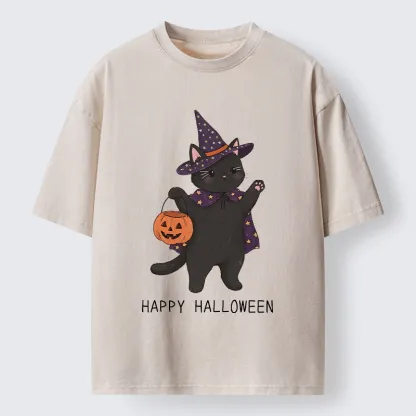 Tokyo‑Tiger Magic Cat Halloween Art Washed T‑Shirt