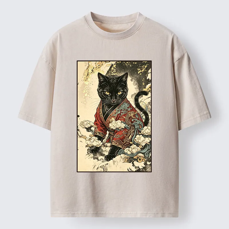 Tokyo‑Tiger Traditional Robe Cat Art Washed T‑Shirt