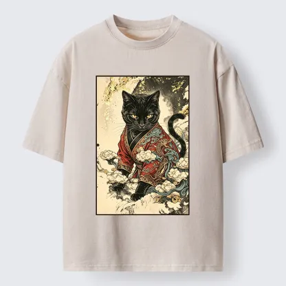 Tokyo‑Tiger Traditional Robe Cat Art Washed T‑Shirt