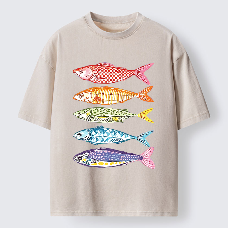 Tokyo‑Tiger Colorful Multi Pattern Fish Washed T‑Shirt