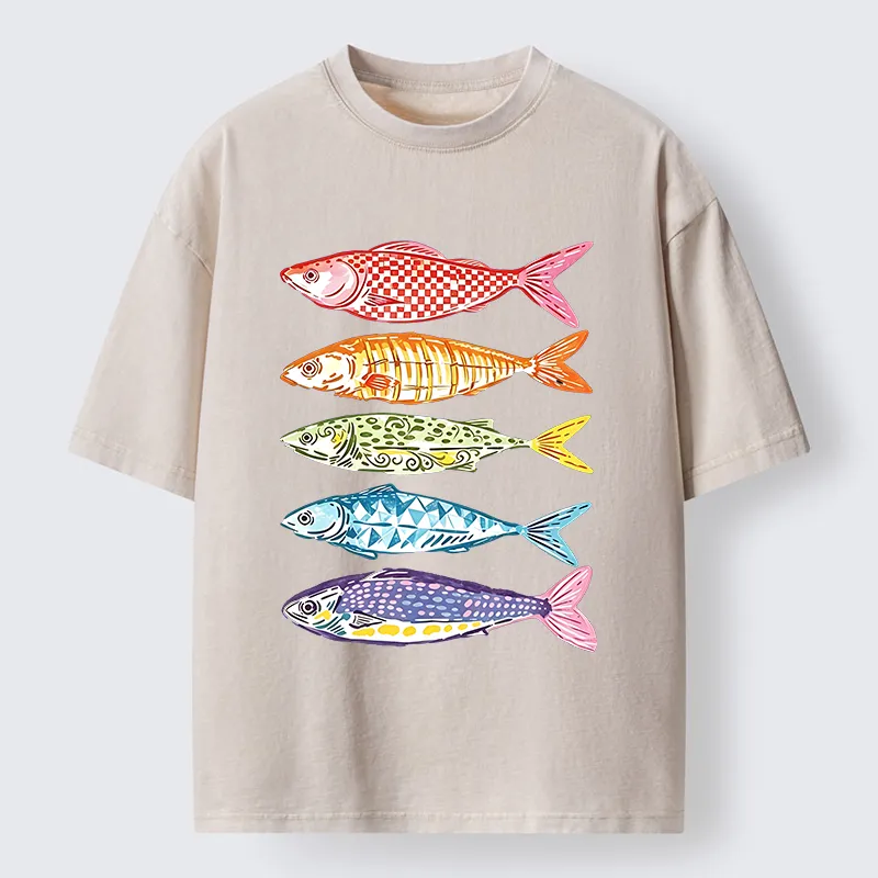 Tokyo‑Tiger Colorful Multi Pattern Fish Washed T‑Shirt