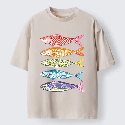 Tokyo‑Tiger Colorful Multi Pattern Fish Washed T‑Shirt