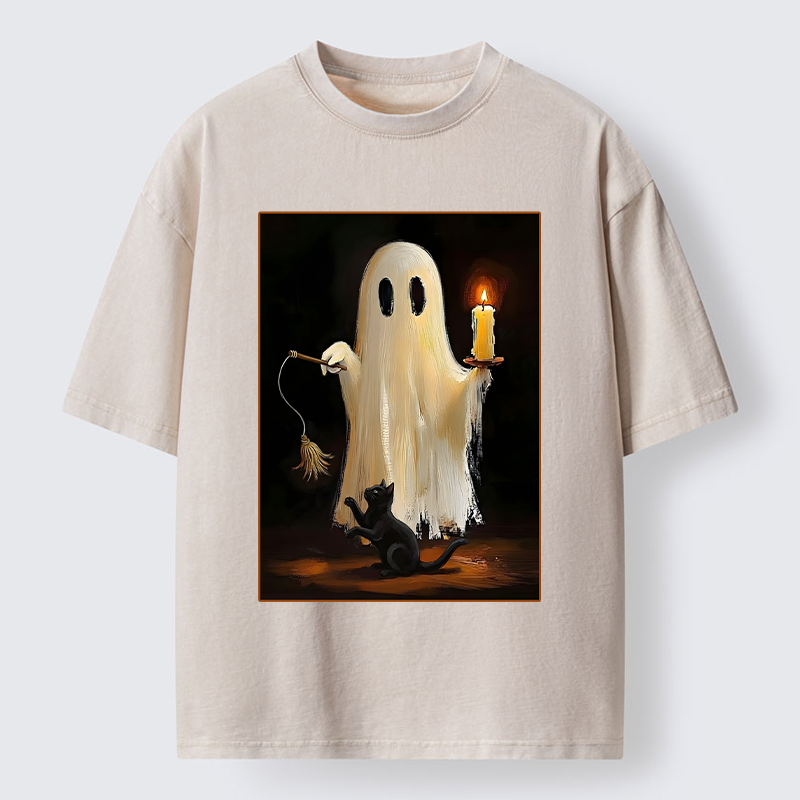 Tokyo‑Tiger Ghost Cat Halloween Art Washed T‑Shirt