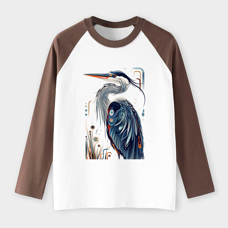 Tokyo-Tiger Stylish Blue Heron Raglan Long Sleeve T-shirt