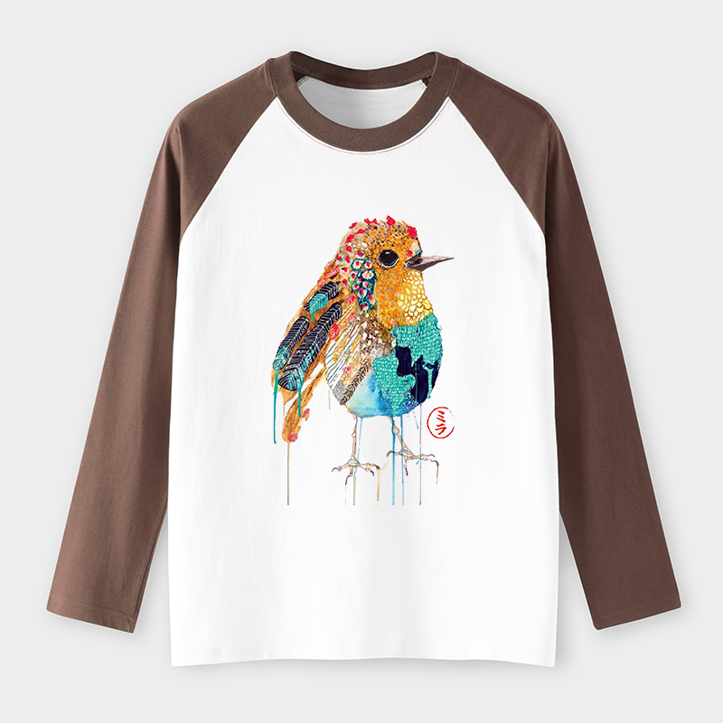 Tokyo-Tiger Sparkly Wild Bird Raglan Long Sleeve T-shirt