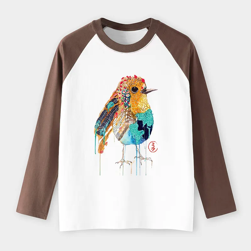 Tokyo-Tiger Sparkly Wild Bird Raglan Long Sleeve T-shirt