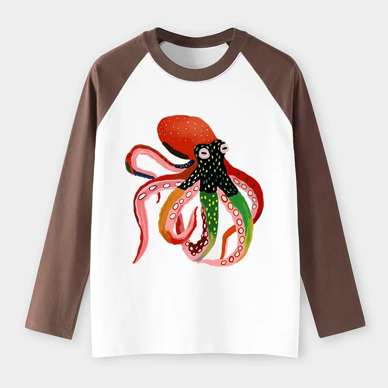 Tokyo-Tiger Colorful Octopus Art Raglan Long Sleeve T-shirt