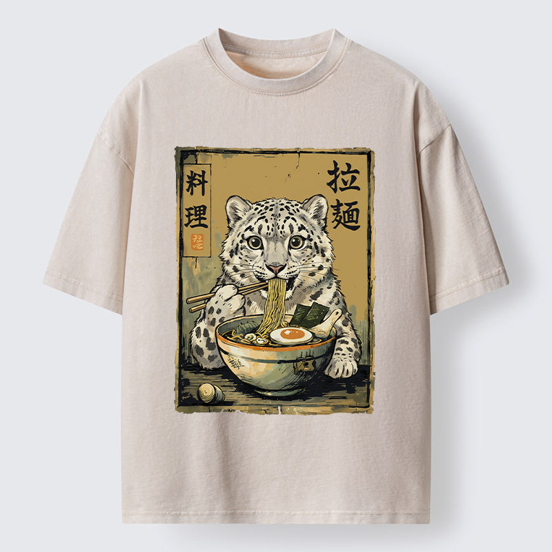 Tokyo‑Tiger Snow Leopard Ramen Washed T-Shirt
