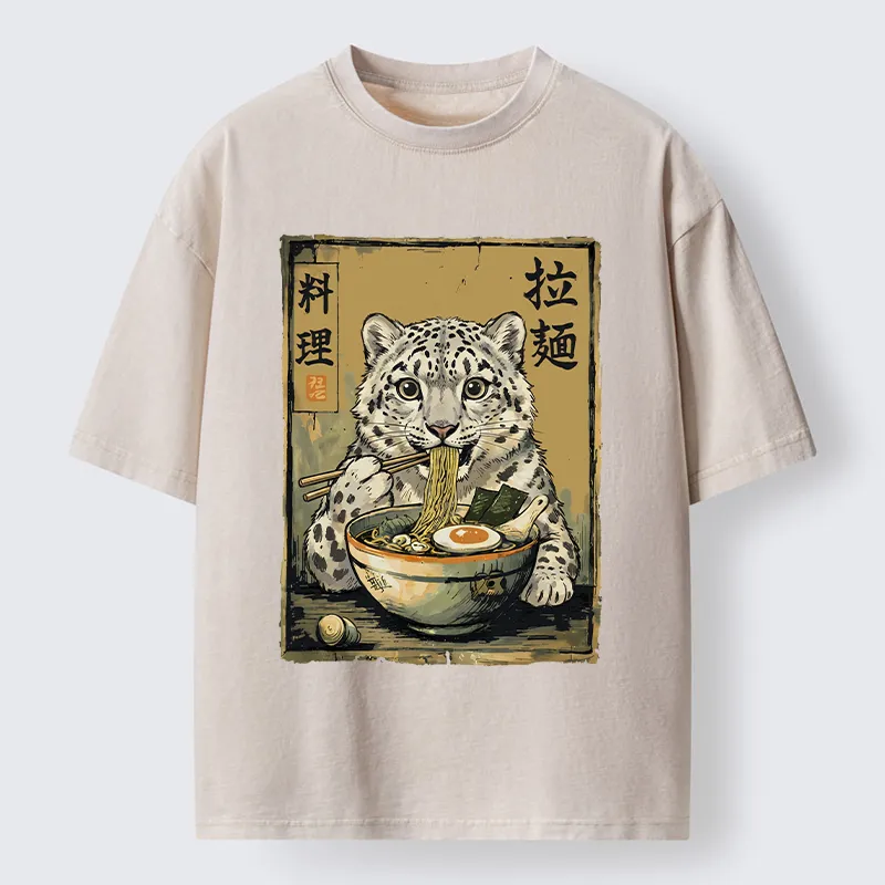 Tokyo‑Tiger Snow Leopard Ramen Washed T-Shirt