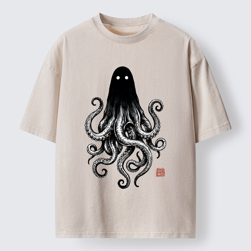 Tokyo‑Tiger Spooky Ghost Octopus Washed T‑Shirt