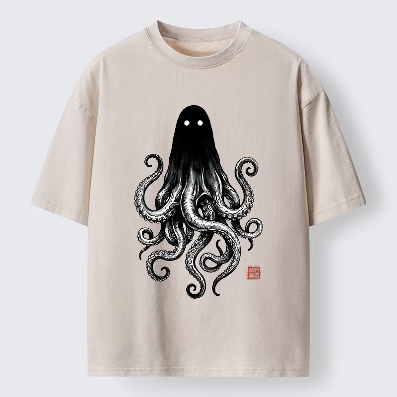 Tokyo‑Tiger Spooky Ghost Octopus Washed T‑Shirt Sale