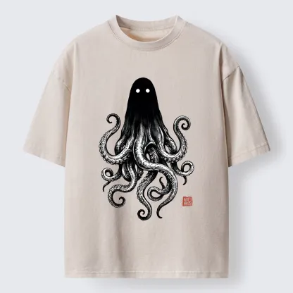 Tokyo‑Tiger Spooky Ghost Octopus Washed T‑Shirt