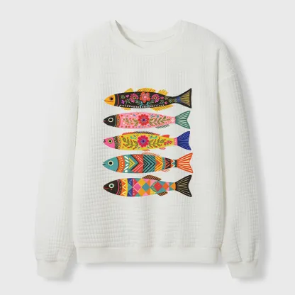 Tokyo-Tiger Colorful Patterned Fish Waffle Sweatshirt