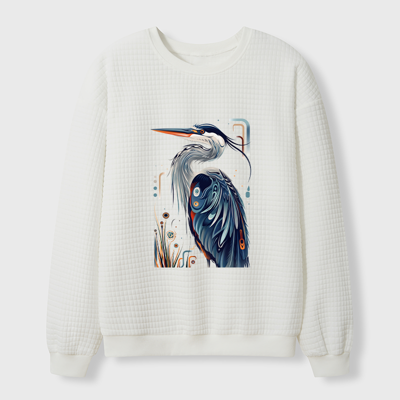 Tokyo-Tiger Stylish Blue Heron Waffle Sweatshirt