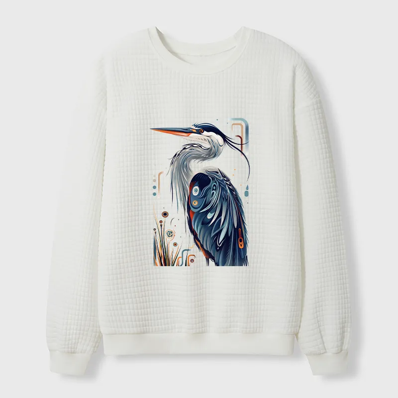 Tokyo-Tiger Stylish Blue Heron Waffle Sweatshirt