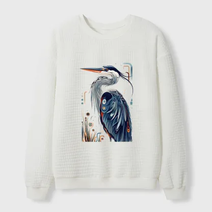 Tokyo-Tiger Stylish Blue Heron Waffle Sweatshirt
