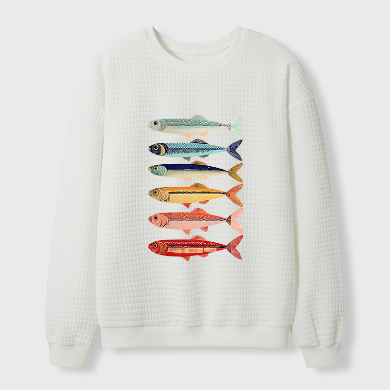 Tokyo-Tiger Colorful Fish Stack Waffle Sweatshirt