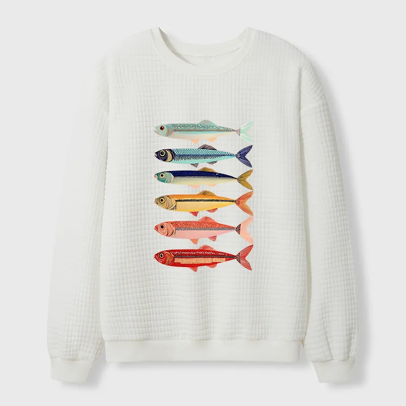 Tokyo-Tiger Colorful Fish Stack Waffle Sweatshirt