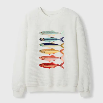 Tokyo-Tiger Colorful Fish Stack Waffle Sweatshirt